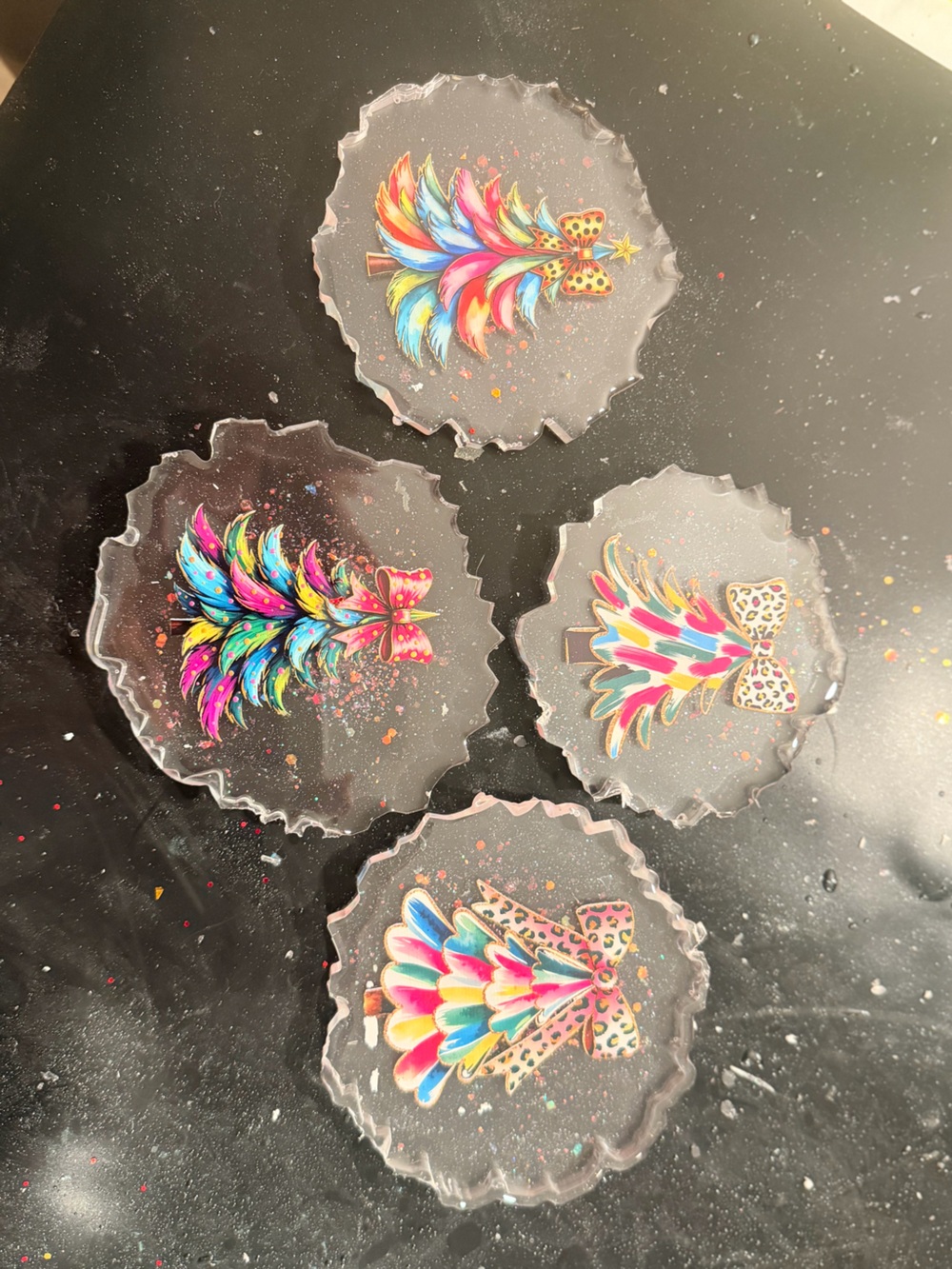 Colorful Feather Bow Acrylic Coasters - Multicolor